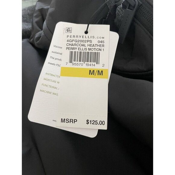 Perry Ellis Motion 1 Full Zip Mock Gray Sweater Jacket Black Front Men’s Medium - Picture 4 of 9